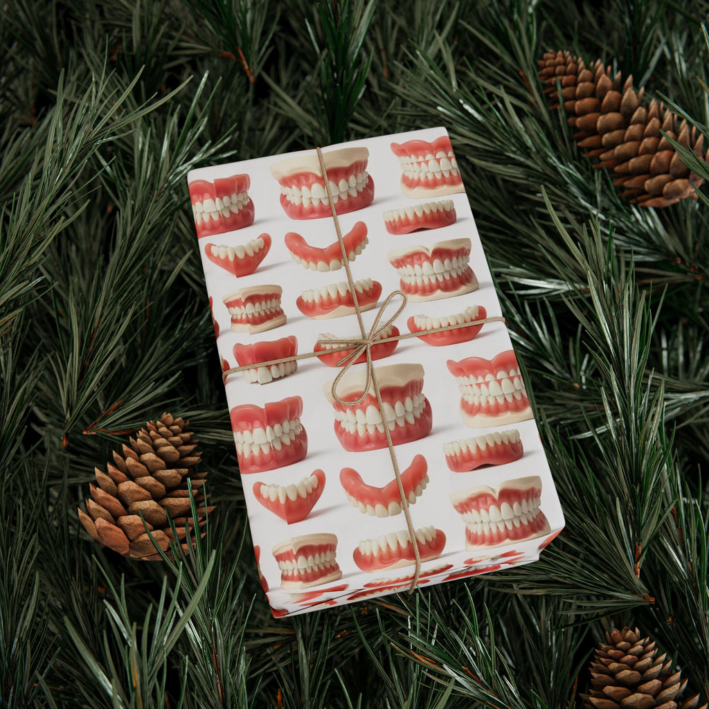 Toothy Smile Pattern Wrapping Papers | Funny Dental Teeth Holiday Wrap