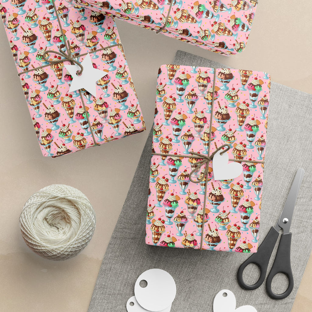 Ice Cream Cones Wrapping Paper | Dessert Pattern, Pink Ice Cream Print