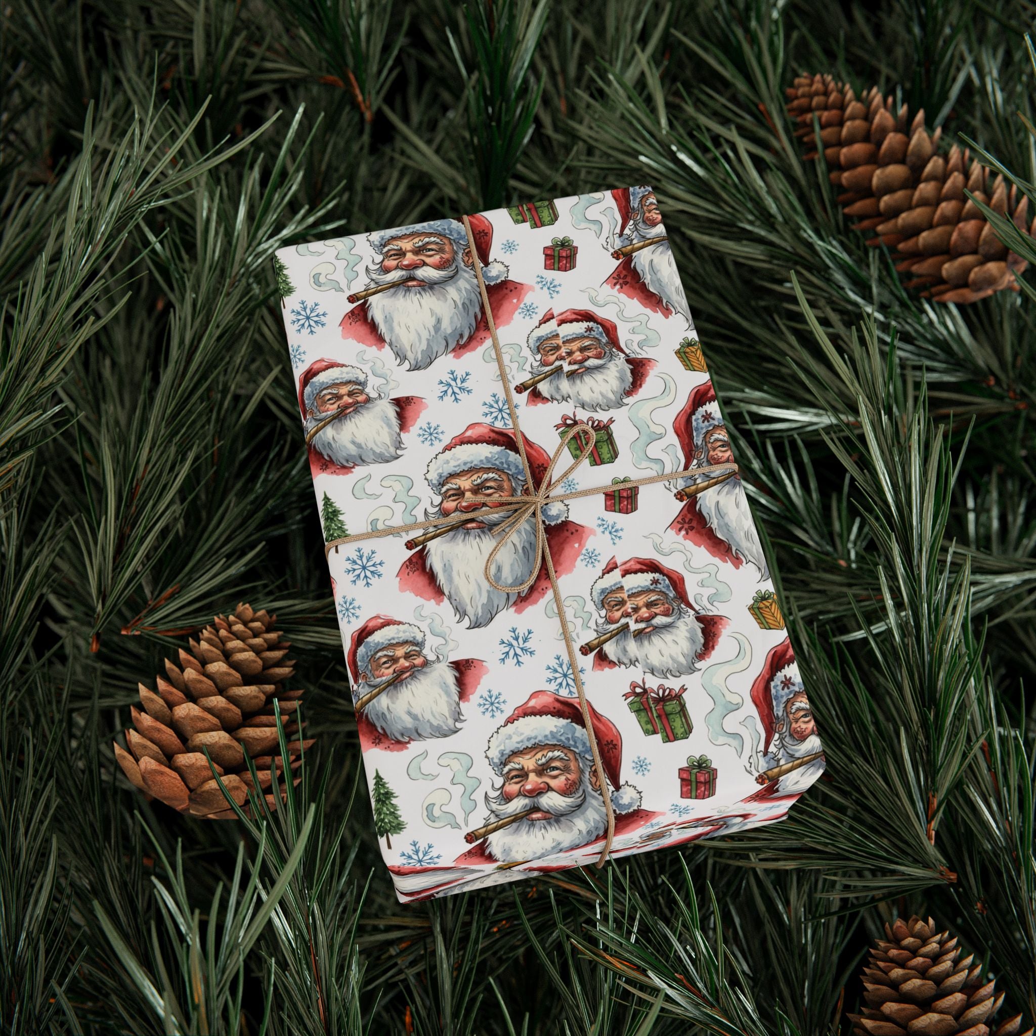 Vintage Santa Pattern Wrapping Paper | Christmas Holiday Paper Roll