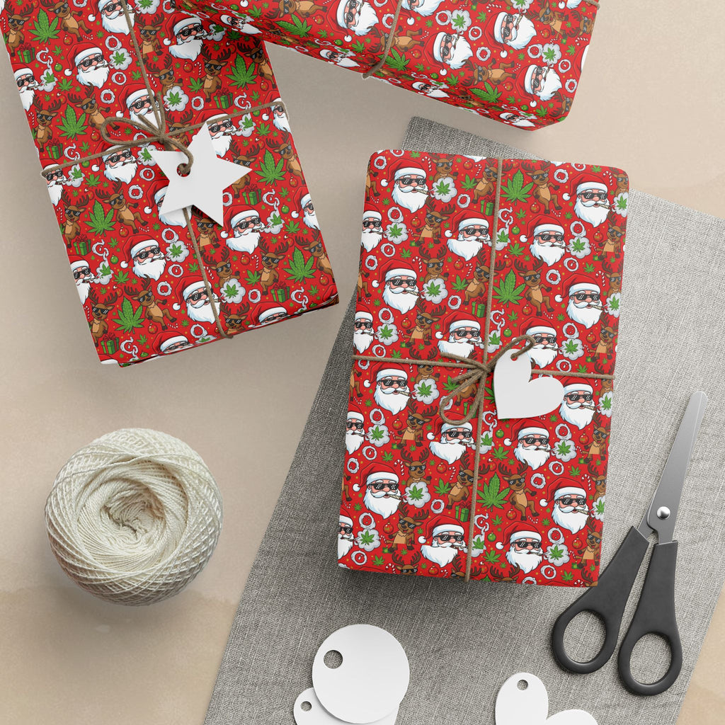 Stoner Santa Claus and Reindeer Pattern Wrapping Paper | Christmas Holiday Paper