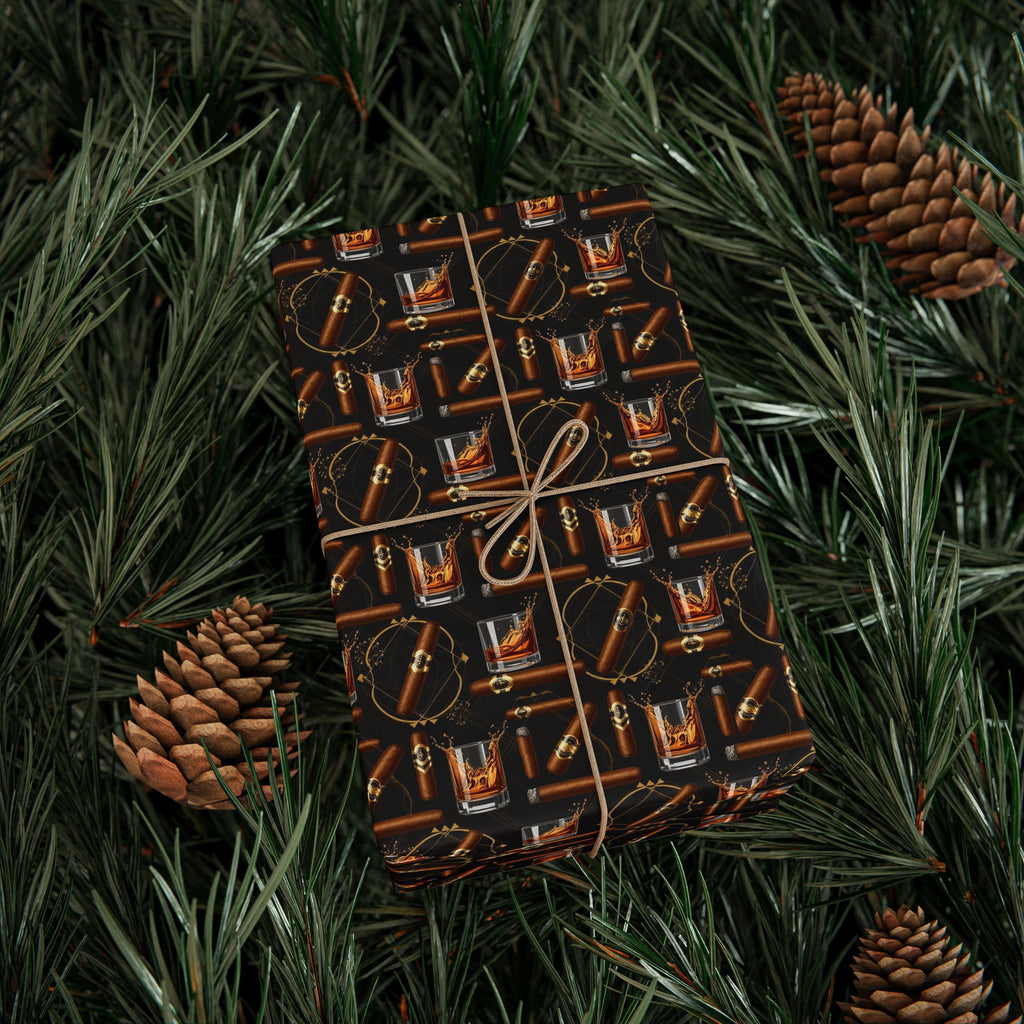 Leather Belt  & Cigars Mens Pattern Wrapping Paper | Vintage Buckle Repeat Print