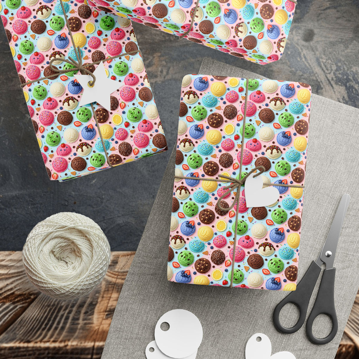 Colorful ice-cream scoop Pattern Wrapping Paper | Bakery Sweets Holiday Wrap