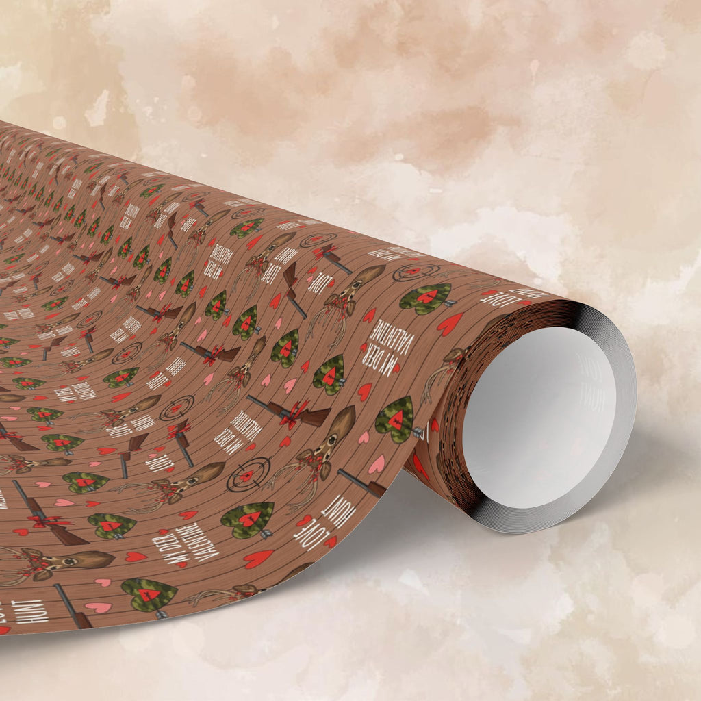 Cozy Deer Lover Valentines Wrapping Paper | Gift Wrap Roll, Brown Christmas Pattern