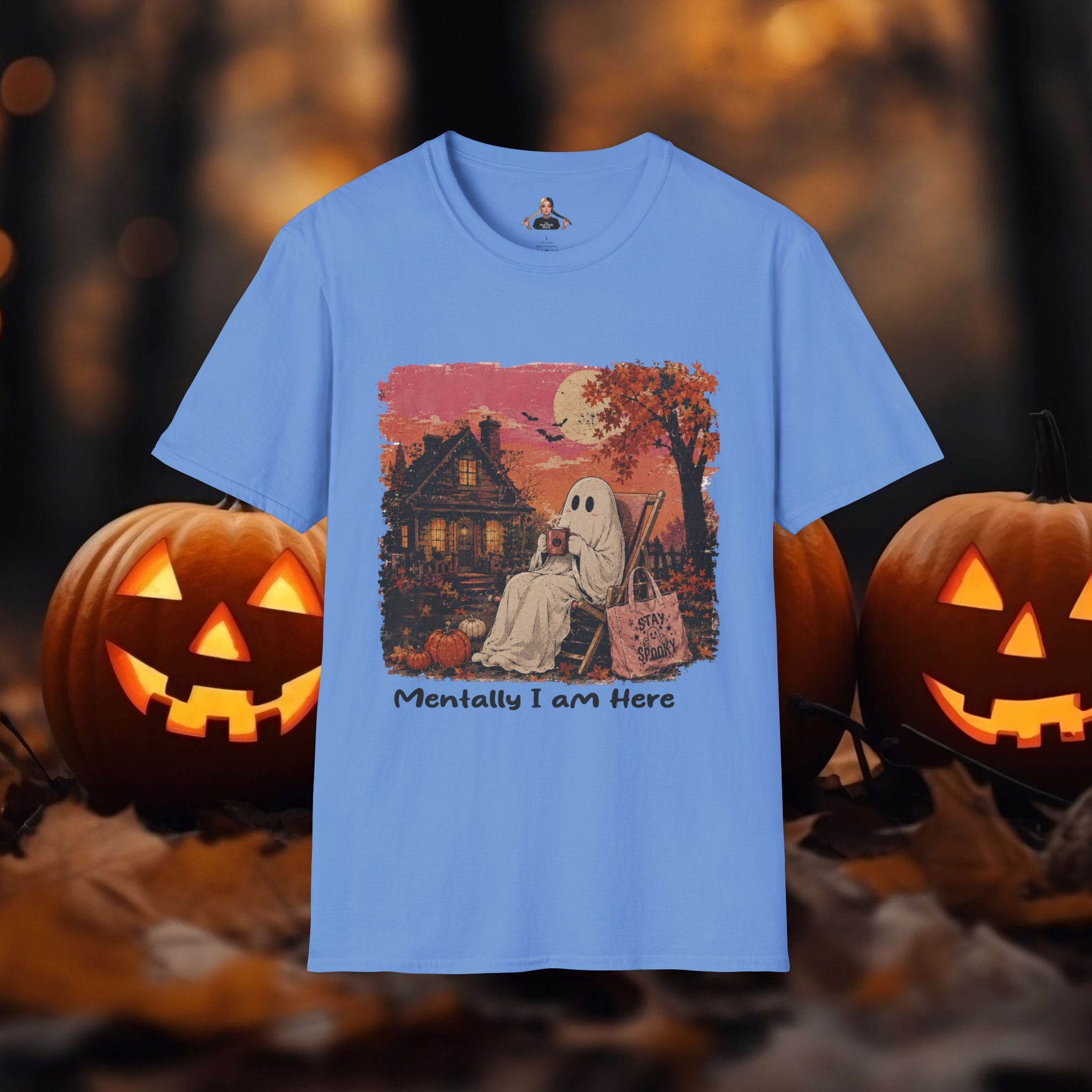 Mentally I'm Here Halloween Ghost Tshirt