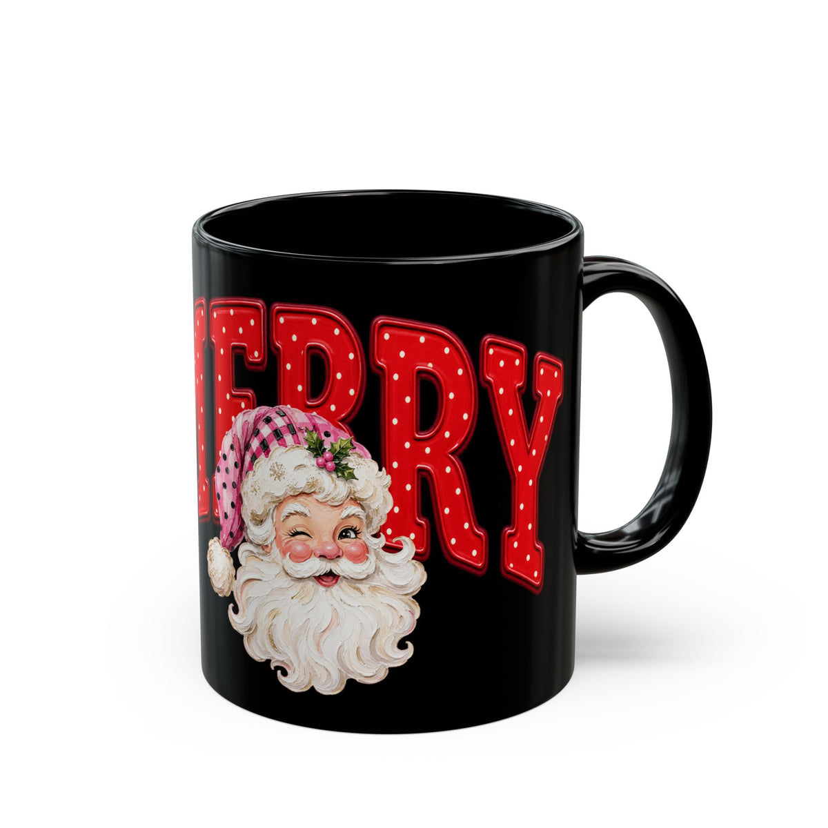 Merry Santa Black Christmas Mug
