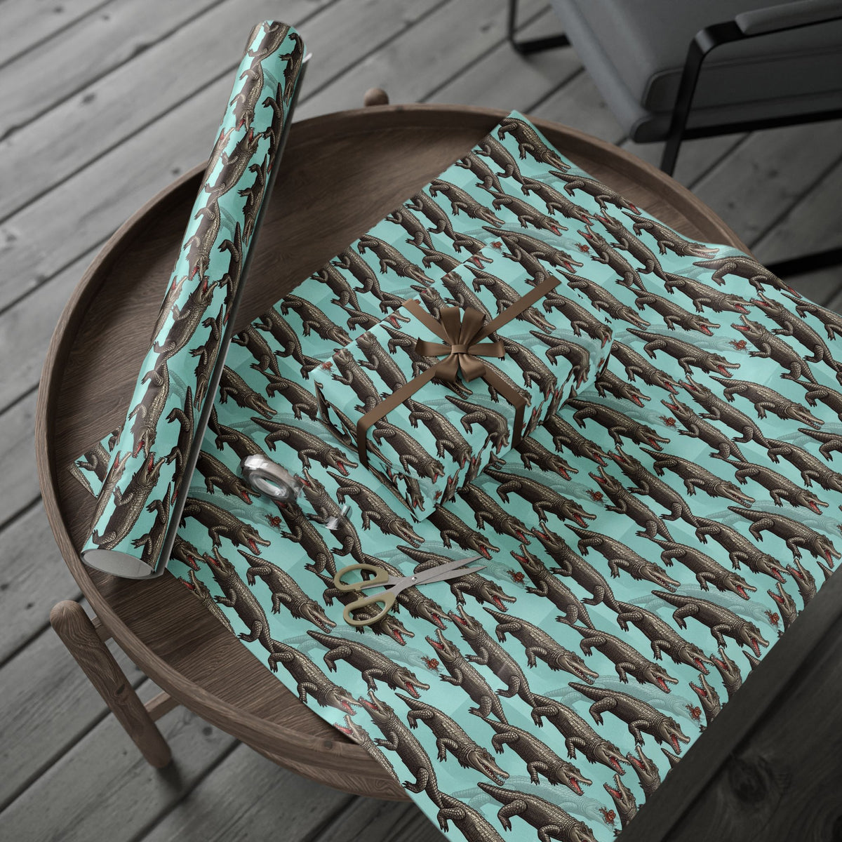 Retro Alligator Pattern Wrapping Paper | Teal Animal Print Roll