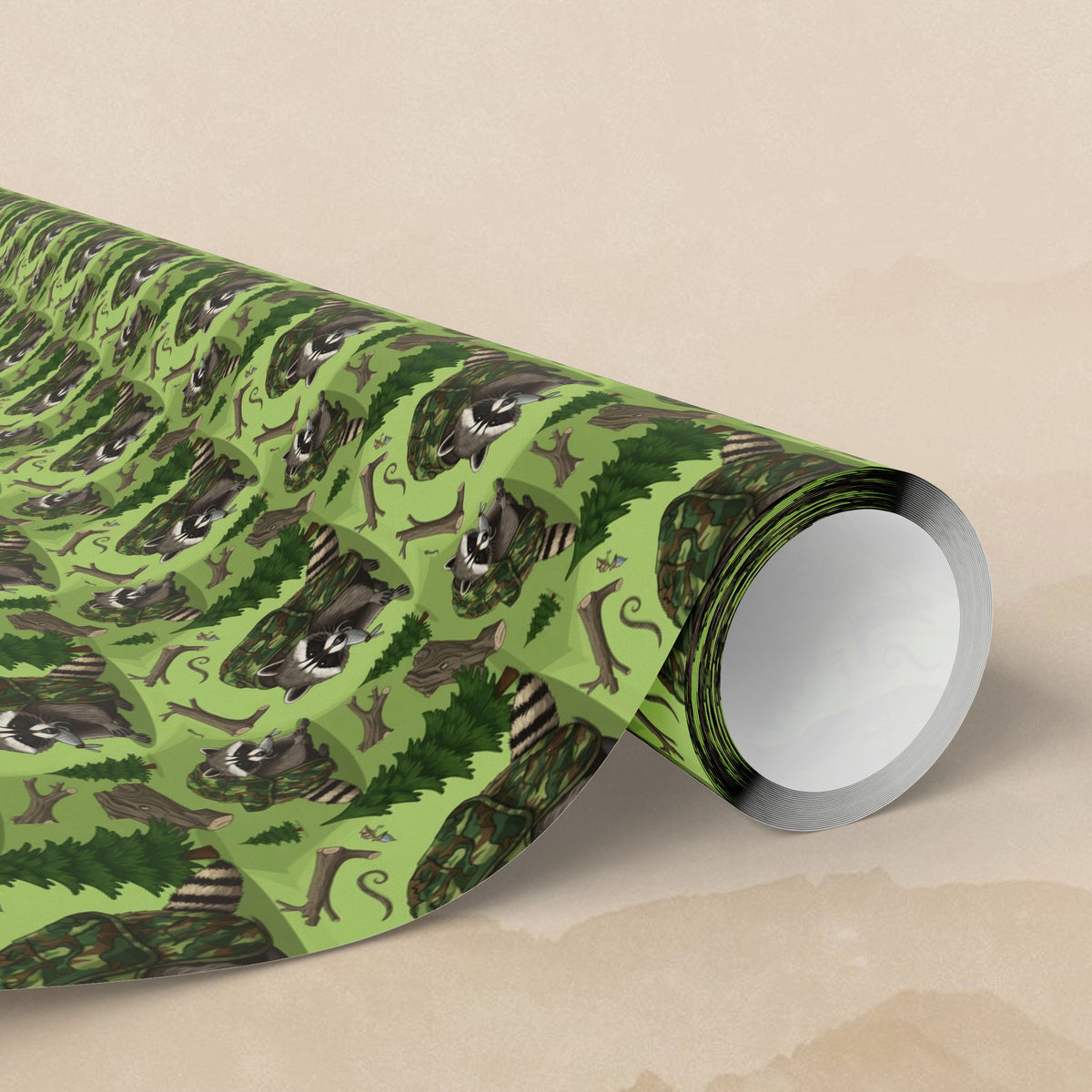 Raccoon Forest Pattern Wrapping Papers | Green Woodland Gift Wrap Roll