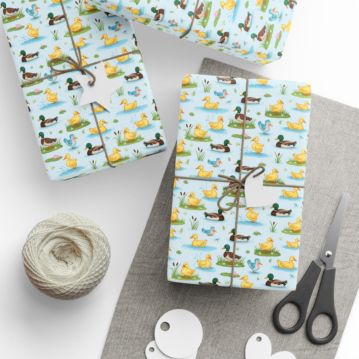 Cute Duck Pattern Wrapping Paper | Light Blue Pond Birds Seamless