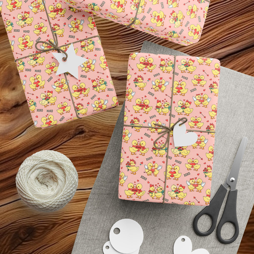 Cute Yellow Duck Pattern Wrapping Papers | Pink Floral Duck Gift Wrap