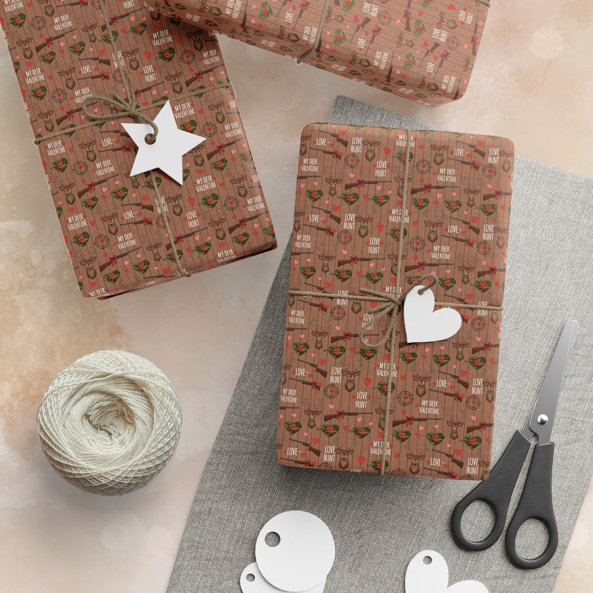 Cozy Deer Lover Valentines Wrapping Paper | Gift Wrap Roll, Brown Christmas Pattern