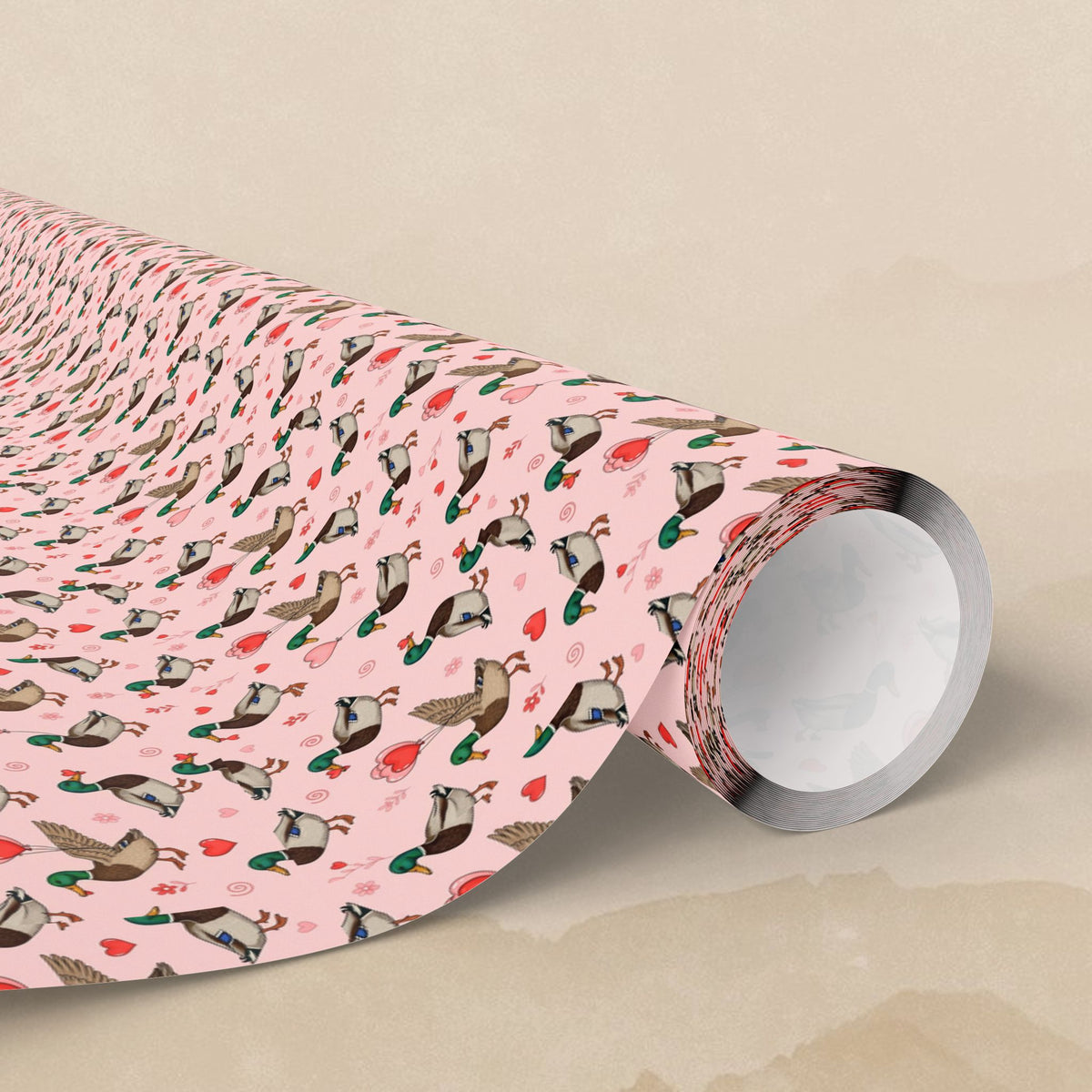Ducks and Hearts Wrapping Paper | Pink Patterned Gift Wrap Roll