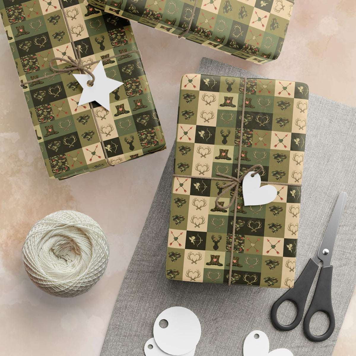 Hunting Tartan Wrapping Papers | Camouflage Game Tags, Outdoors Pattern