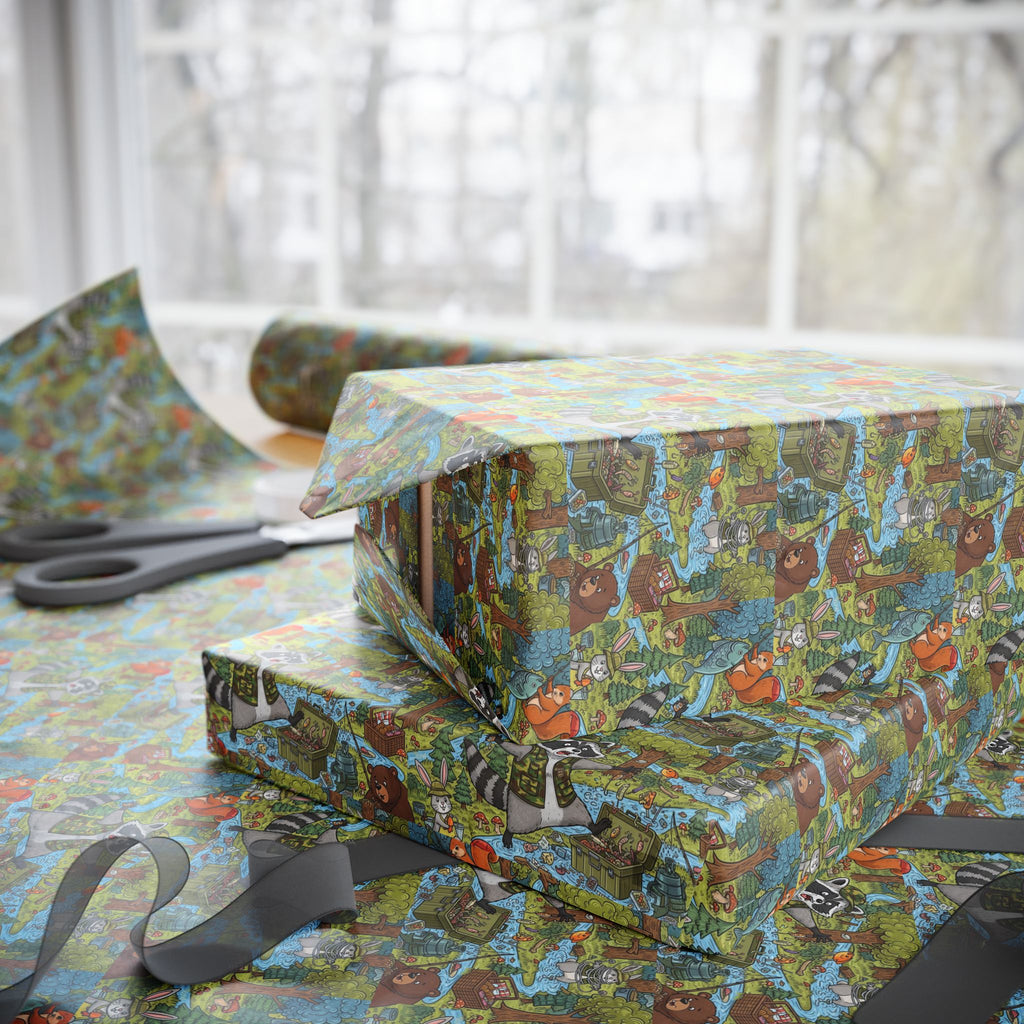 Woodland Animals pattern Wrapping Paper | Raccoon Fox Deer nature print