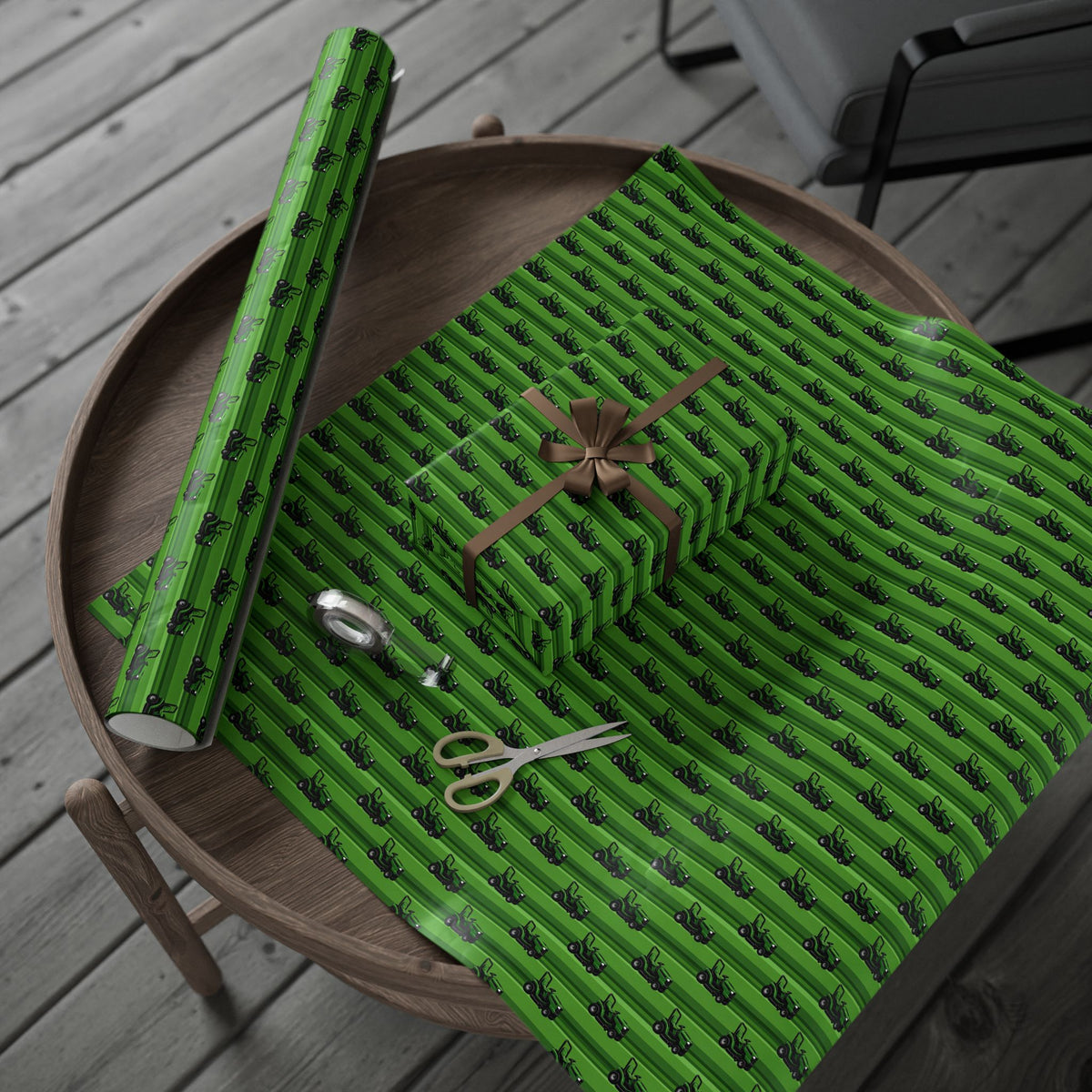 Green Lawnmower Pattern Wrapping Paper | Farm Animal Kids Party