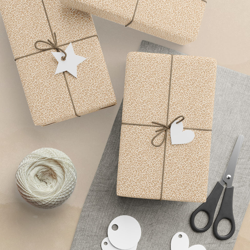 Beige Speckled leopard print Pattern Wrapping Paper | Neutral Kraft Animal Print