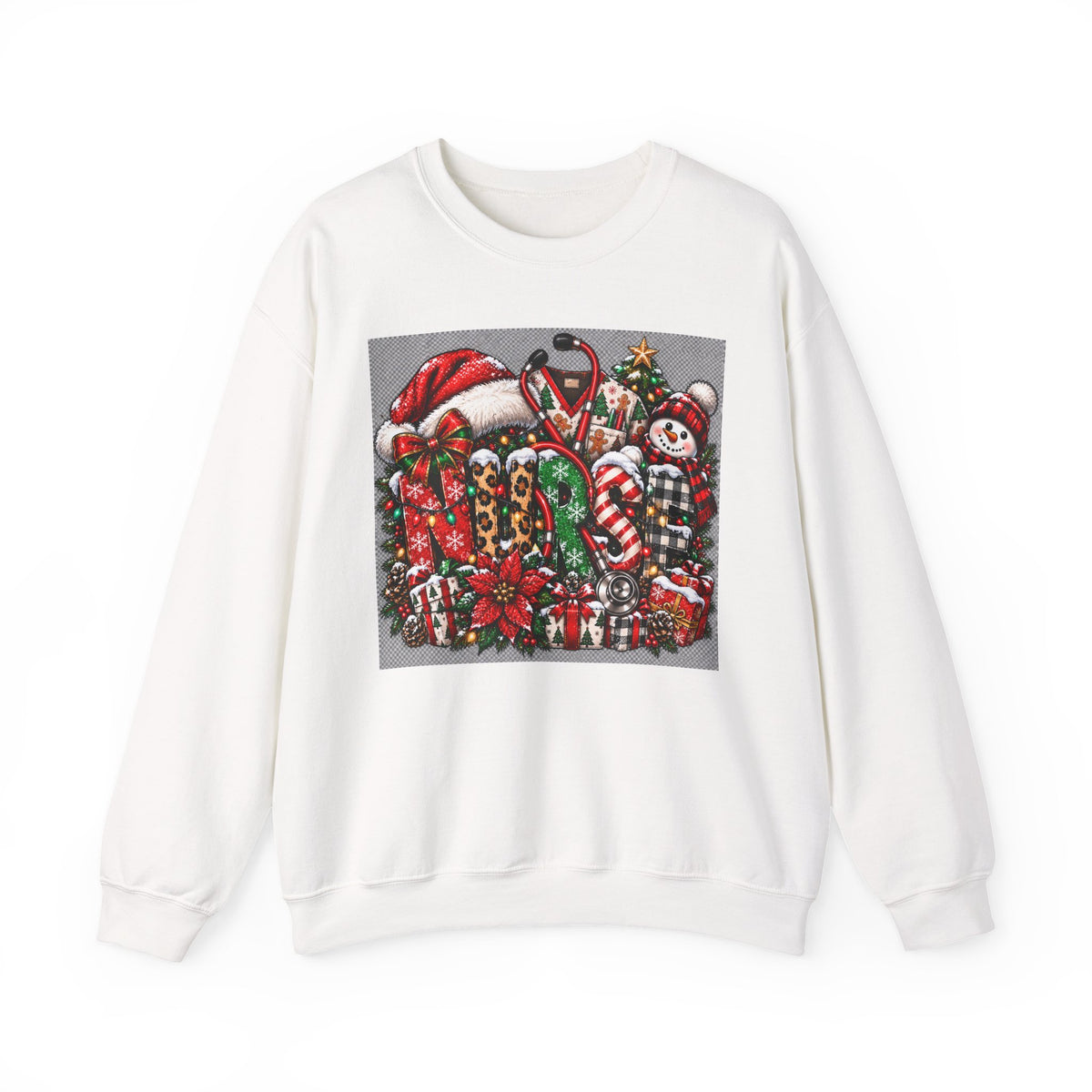 Santa Hat Candy Canes Christmas Crewneck Sweatshirt | Holiday Candy Plaid Snowman