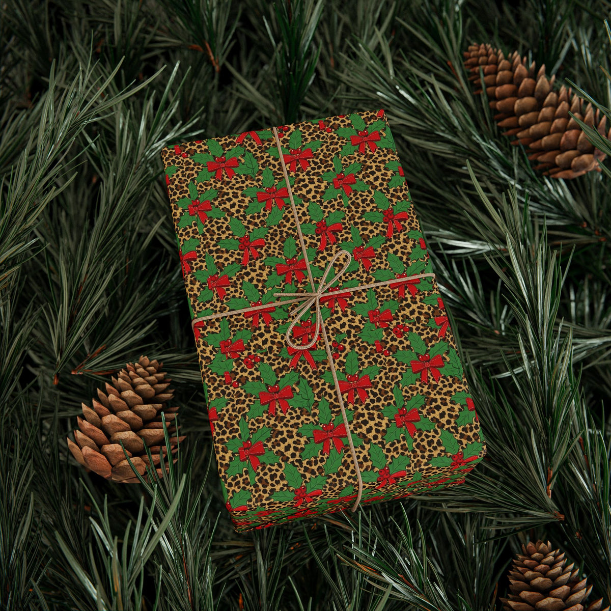 Poinsettia Leopard Print Wrapping Paper | Holiday Floral Animal Print Roll