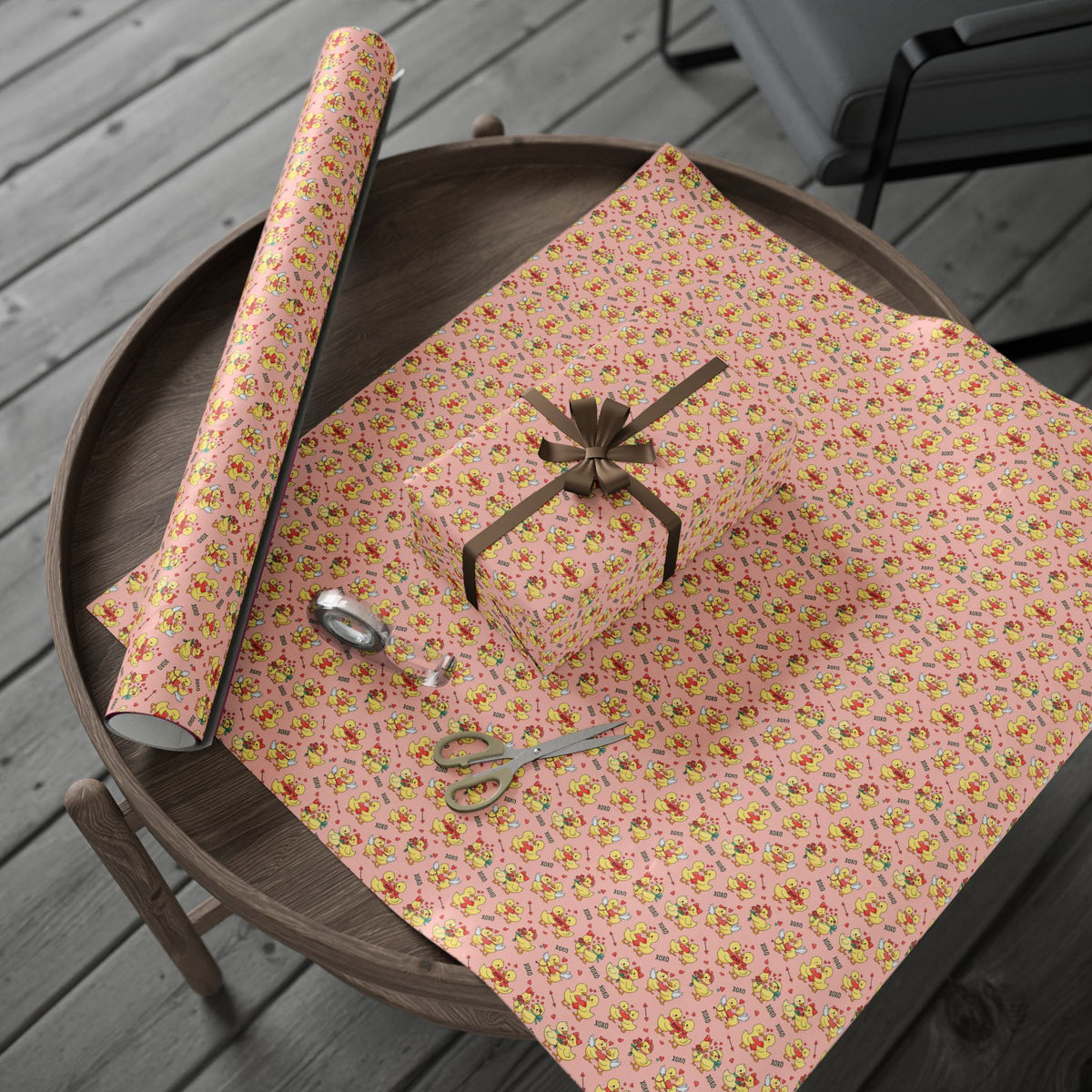 Cute Yellow Duck Pattern Wrapping Papers | Pink Floral Duck Gift Wrap