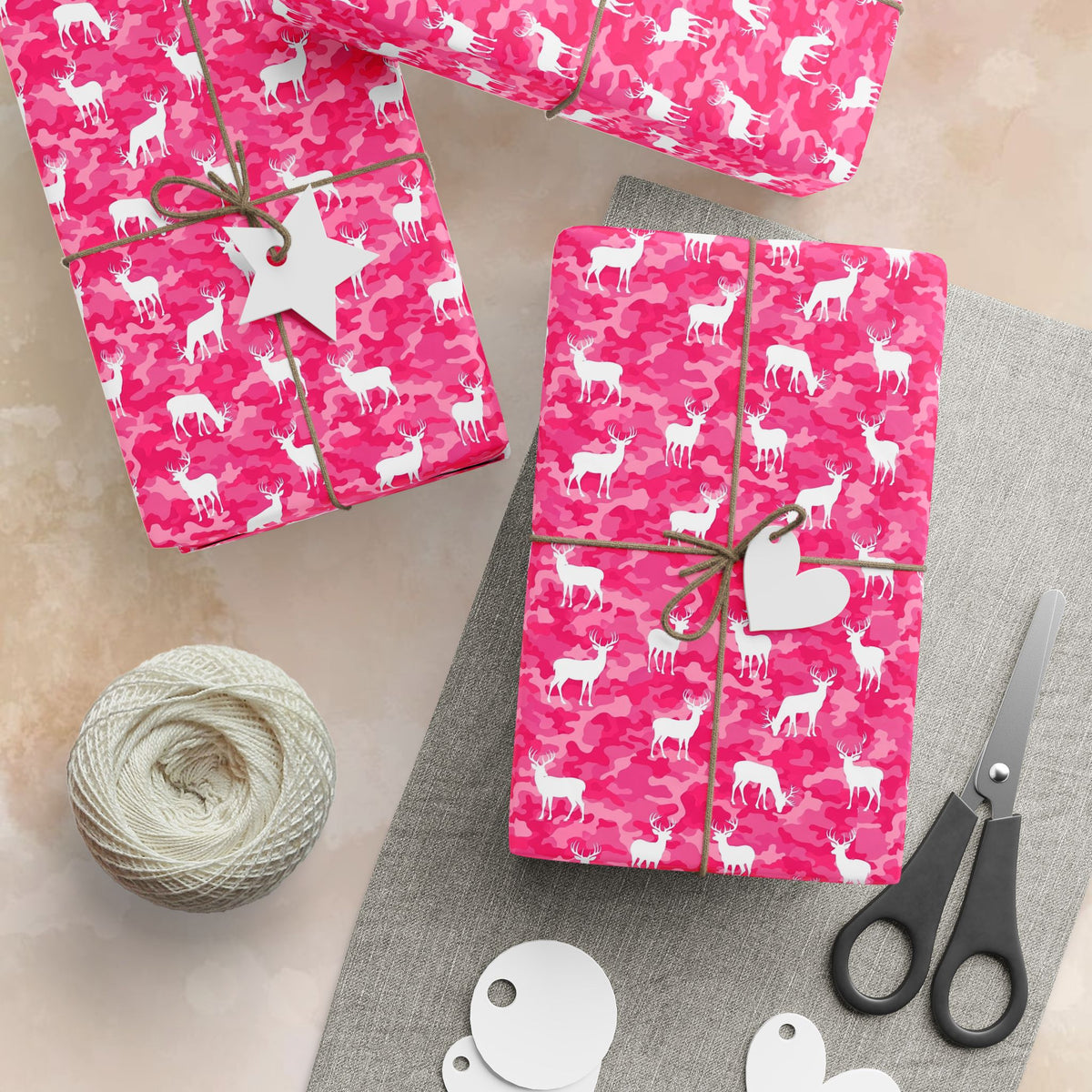 Pink Camo Deer Pattern Wrapping Paper | Pink Cat Camouflage Gift Wrap