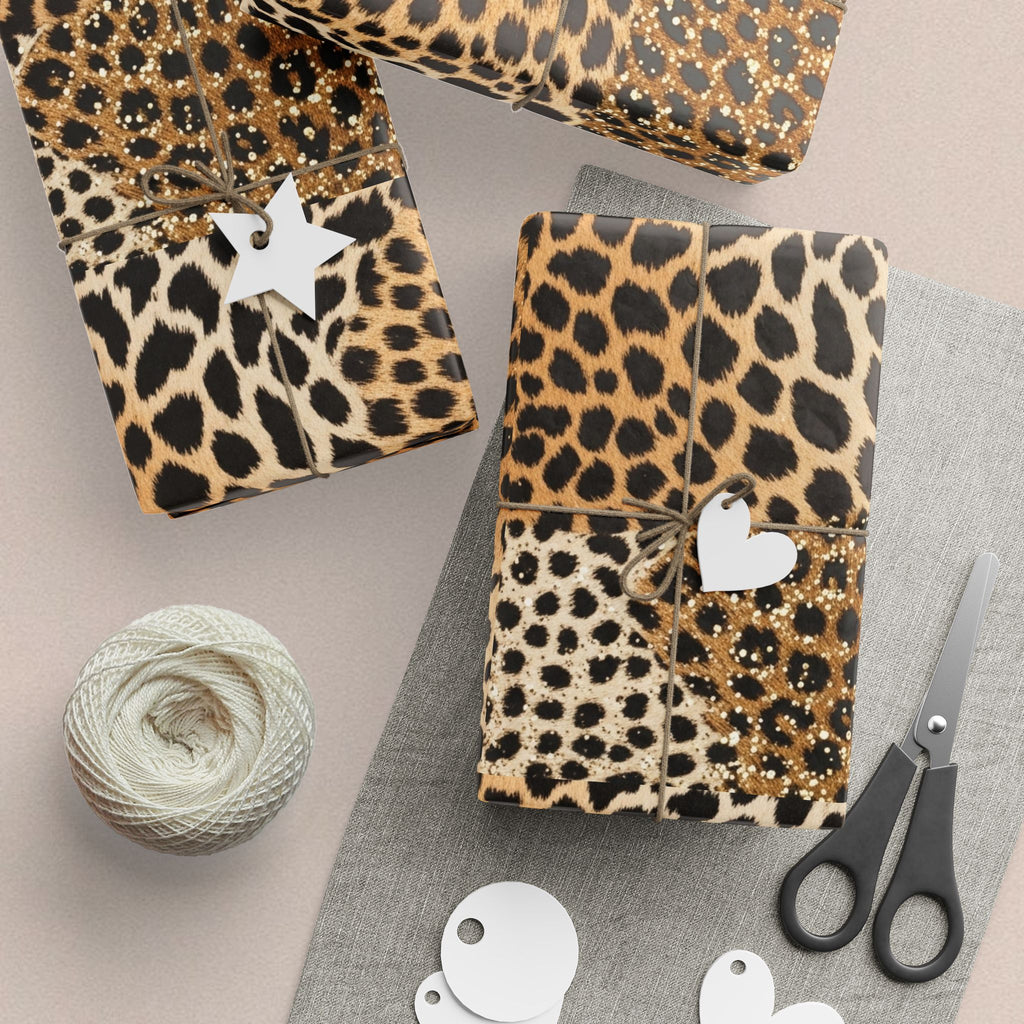 Gold Glitter Leopard Print Wrapping Paper | Luxe Gift Wrap for Boujee Gifts