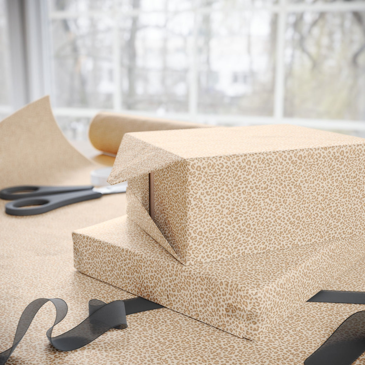 Beige Speckled leopard print Pattern Wrapping Paper | Neutral Kraft Animal Print