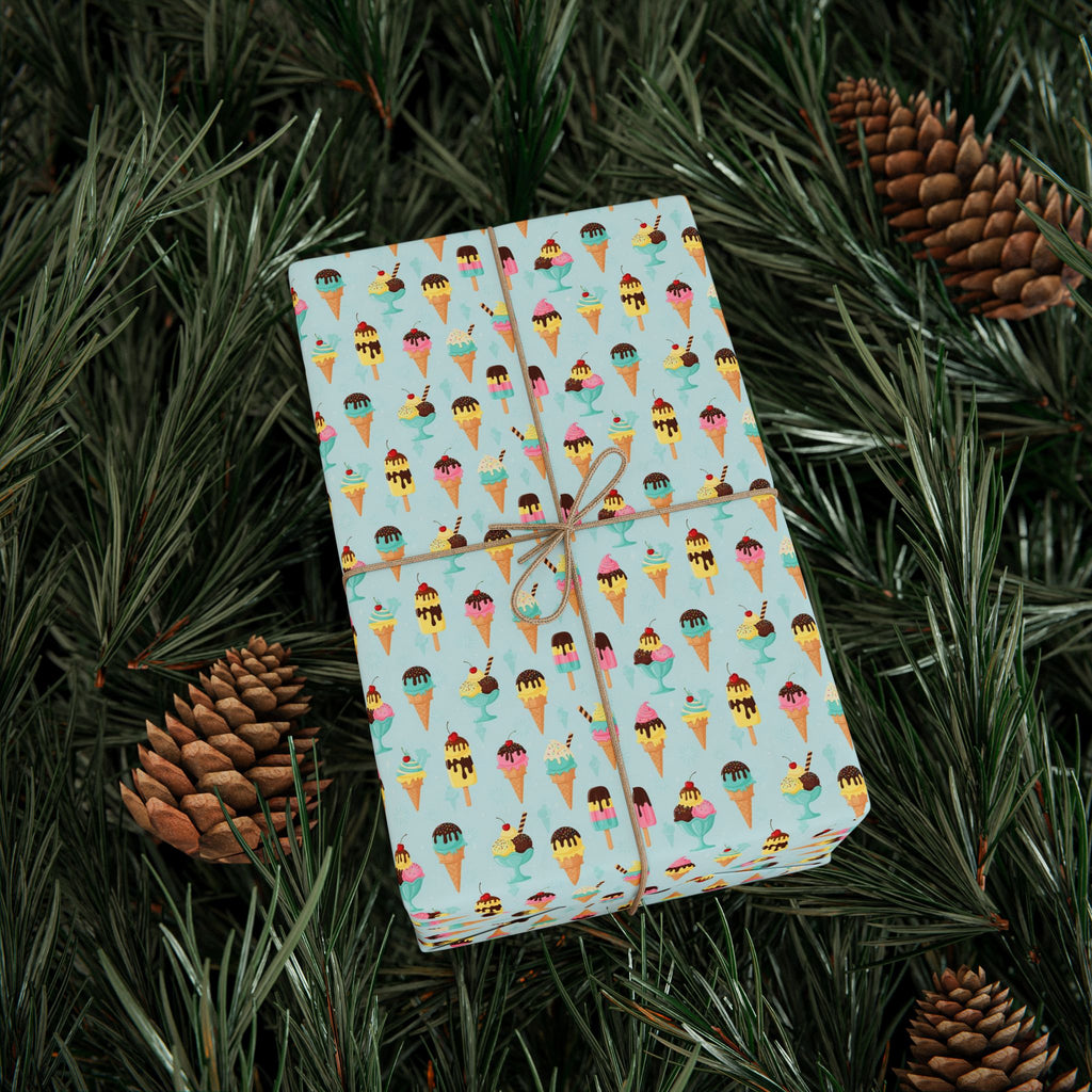Ice cream Pattern Wrapping Papers | Turquoise Paint Strokes Gift Wrap