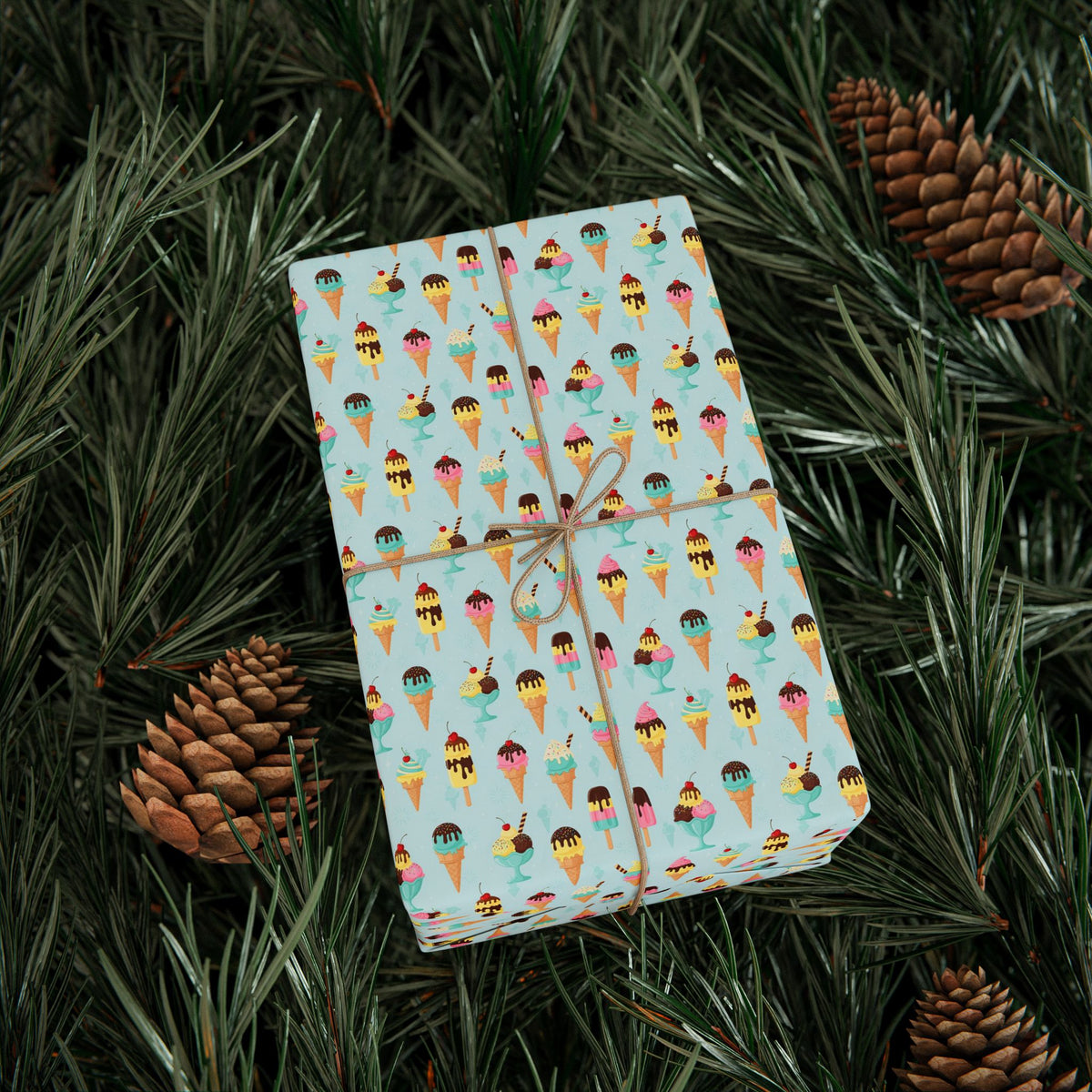 Ice cream Pattern Wrapping Papers | Turquoise Paint Strokes Gift Wrap