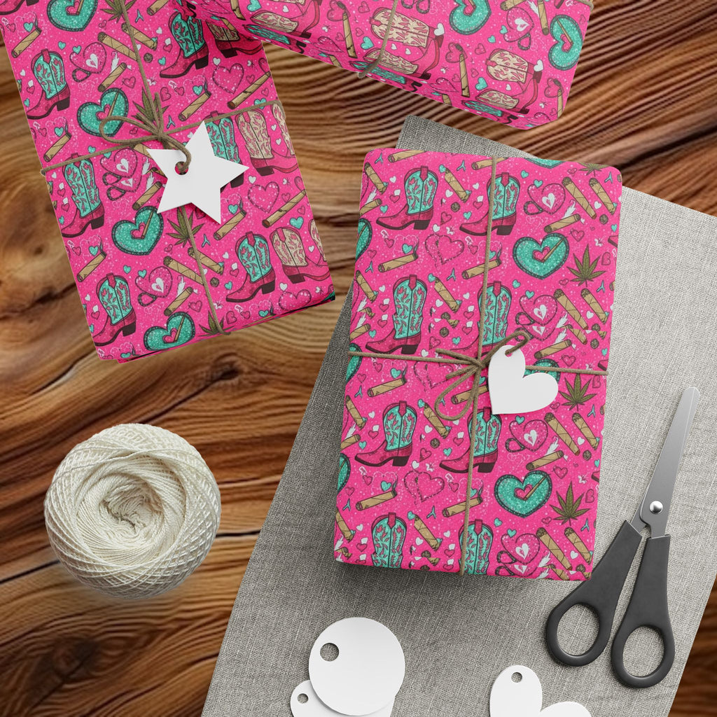 Girly Western  Pink Cowgirl Boots Wrapping Paper