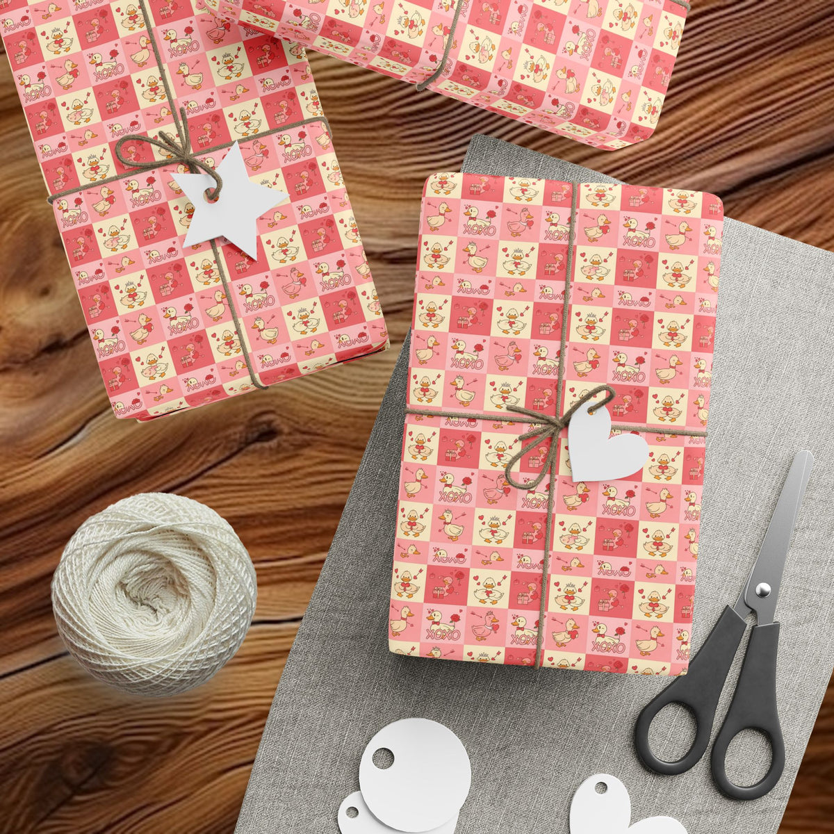 Kawaii Heart duck Checkerboard Wrapping Paper | Roll