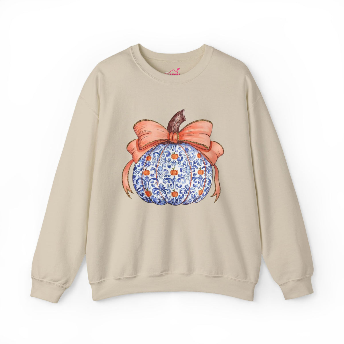Blue Pumpkin Bow Sweatshirt | Preppy Fall Crewneck