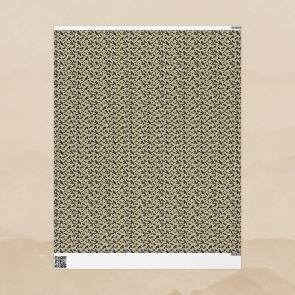 Vintage Bird Pattern Wrapping Paper | Songbirds on Branches, Neutral Tones
