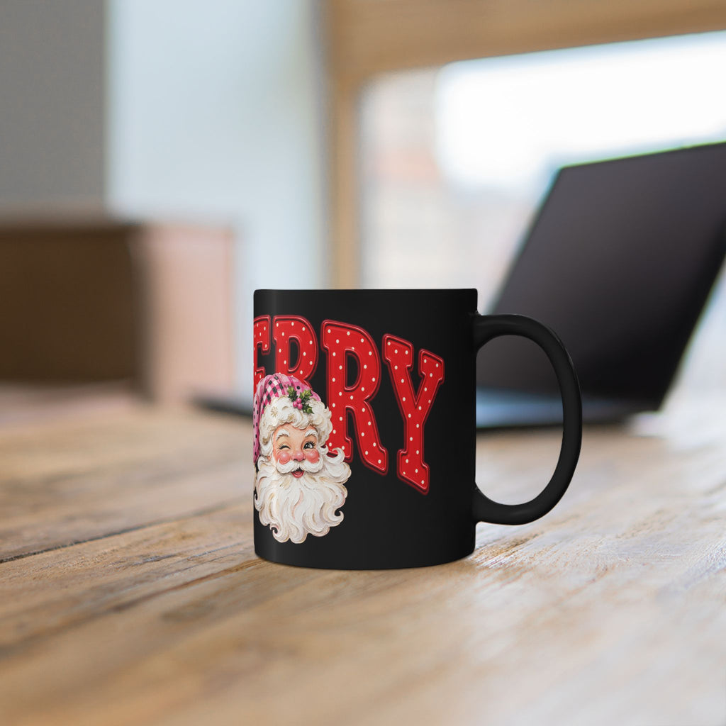 Merry Santa Black Christmas Mug