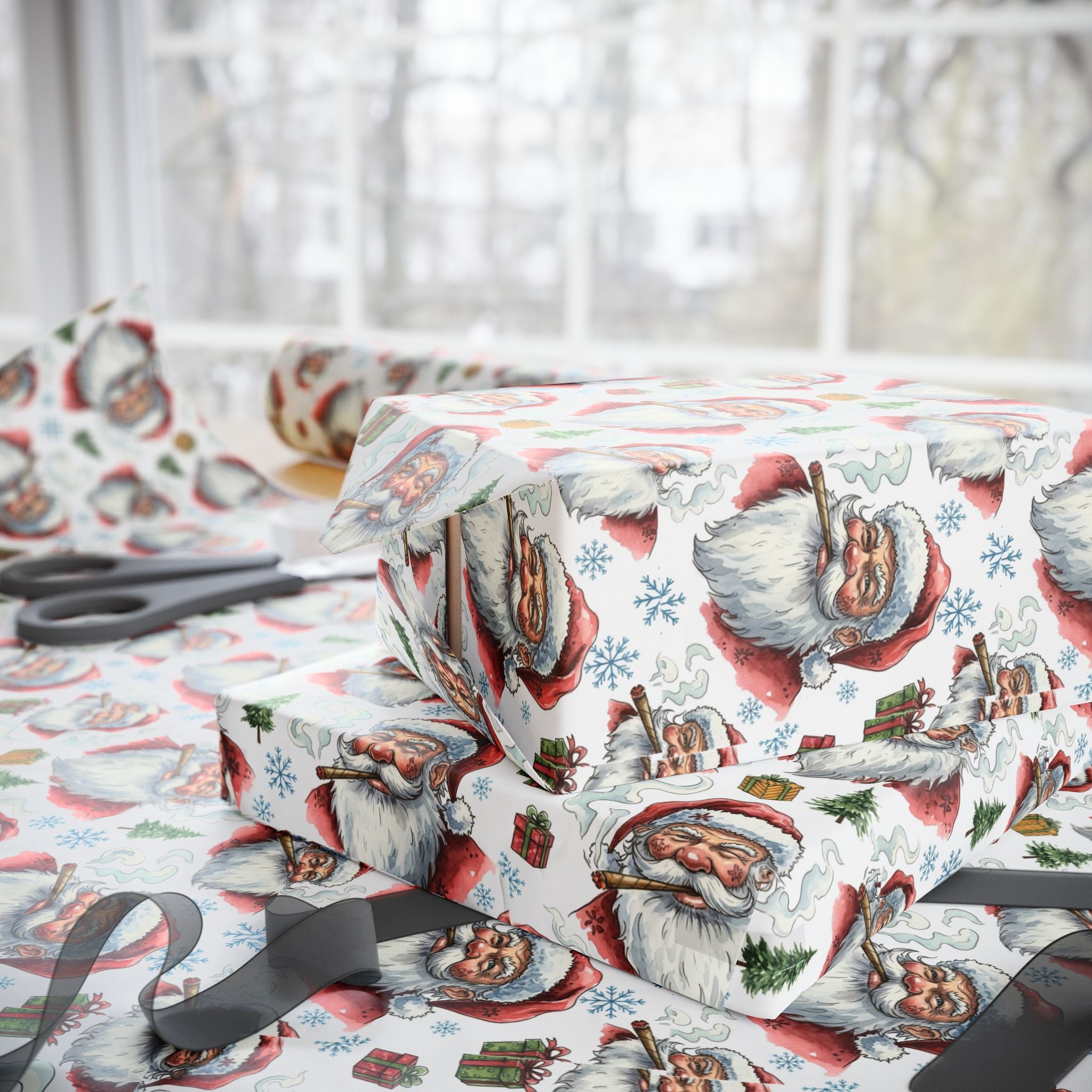 Vintage Santa Pattern Wrapping Paper | Christmas Holiday Paper Roll
