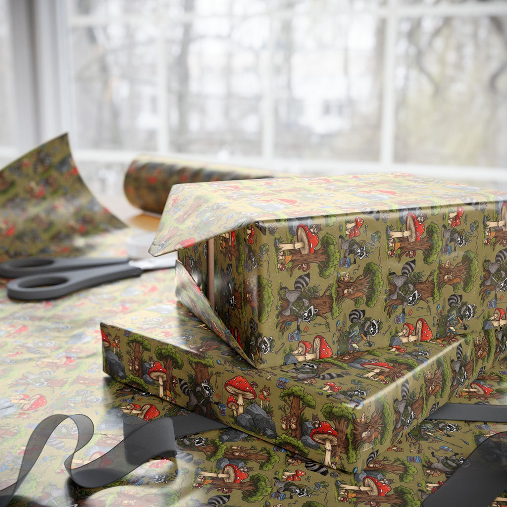 Mushroom Garden Pattern Wrapping Paper | Woodland Fungi Gift Wrap Roll