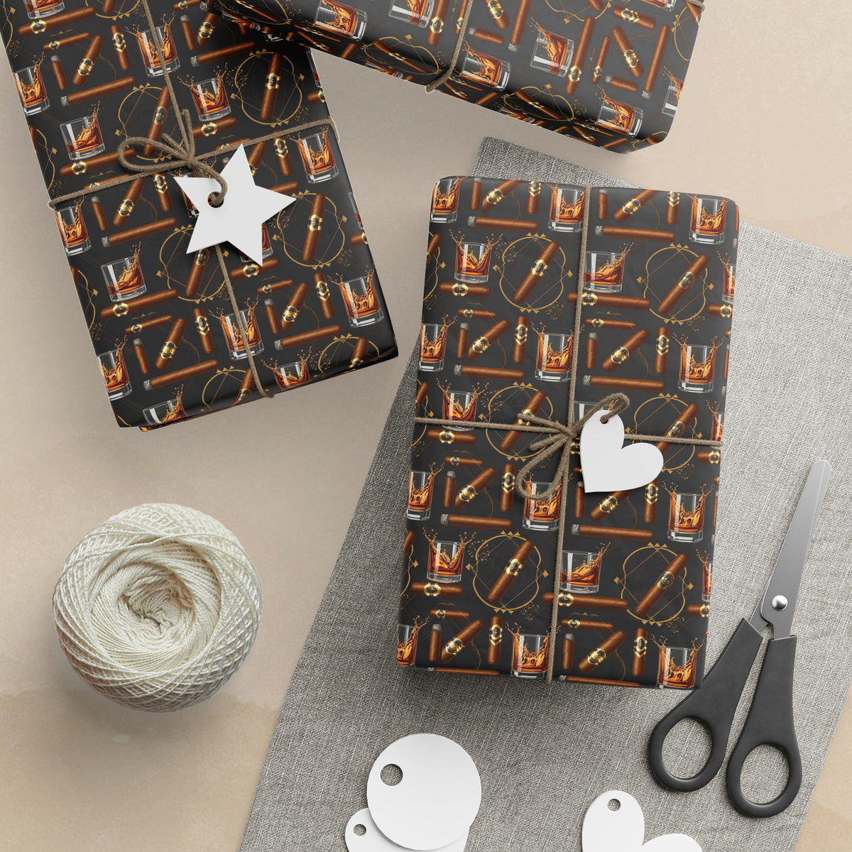 Leather Belt  & Cigars Mens Pattern Wrapping Paper | Vintage Buckle Repeat Print