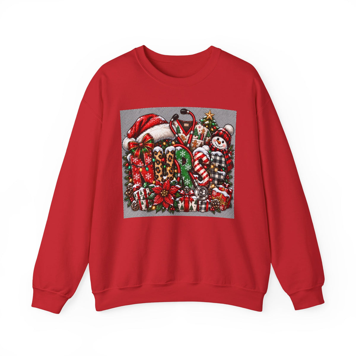 Santa Hat Candy Canes Christmas Crewneck Sweatshirt | Holiday Candy Plaid Snowman