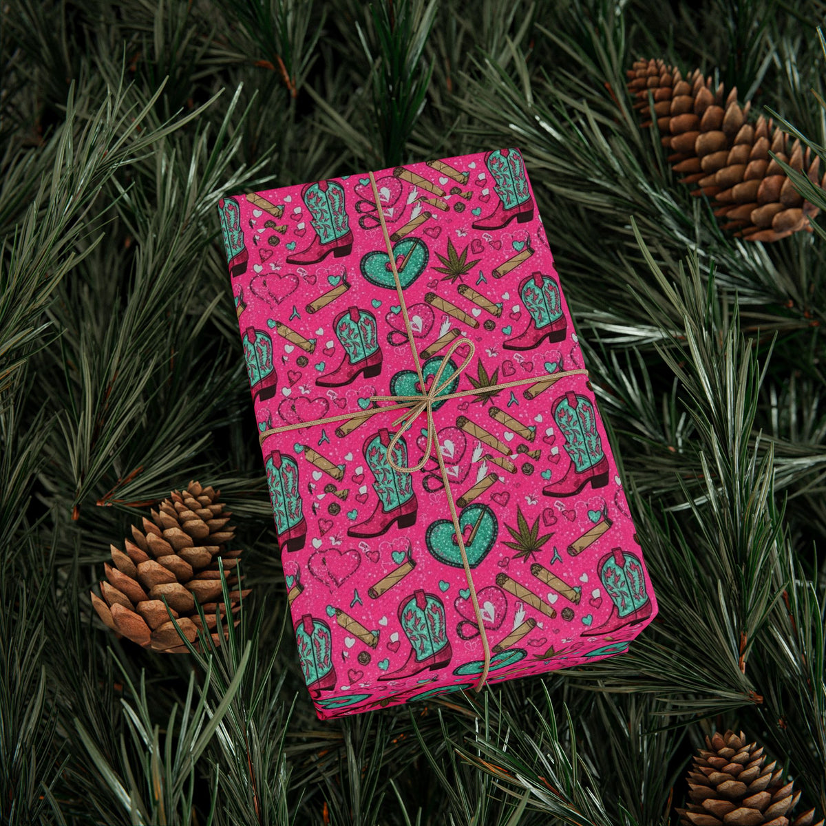 Girly Western  Pink Cowgirl Boots Wrapping Paper