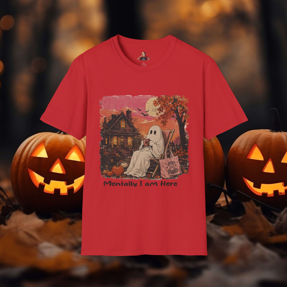 Mentally I'm Here Halloween Ghost Tshirt