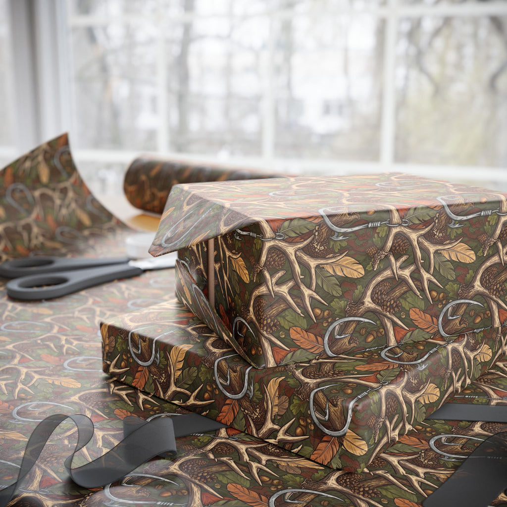 Deer Antler Pattern Wrapping Paper | Fall Foliage, Brown Orange Greens
