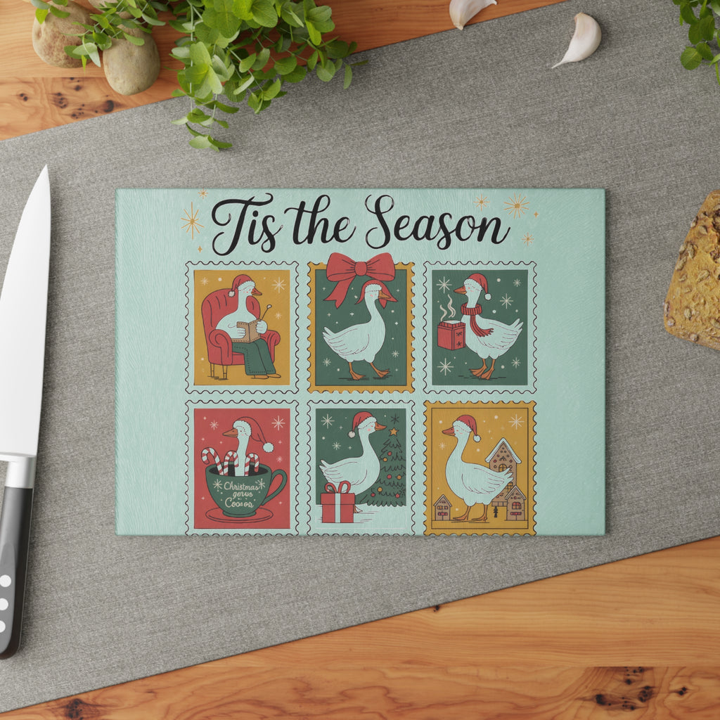 Tis the Season Goose Glass Cutting Board
