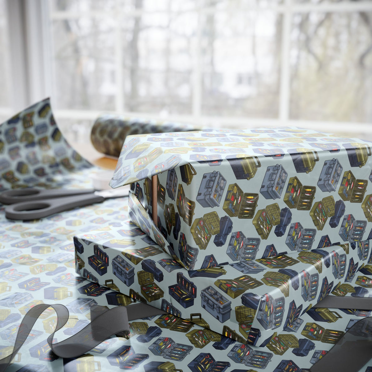 Vintage Tackle Box  Pattern Wrapping Paper | Retro Radios Gift Wrap