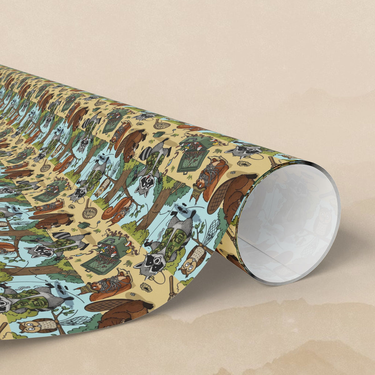 Retro Racoon Camper Pattern wrapping paper | Vintage RV Travel Campervan Design