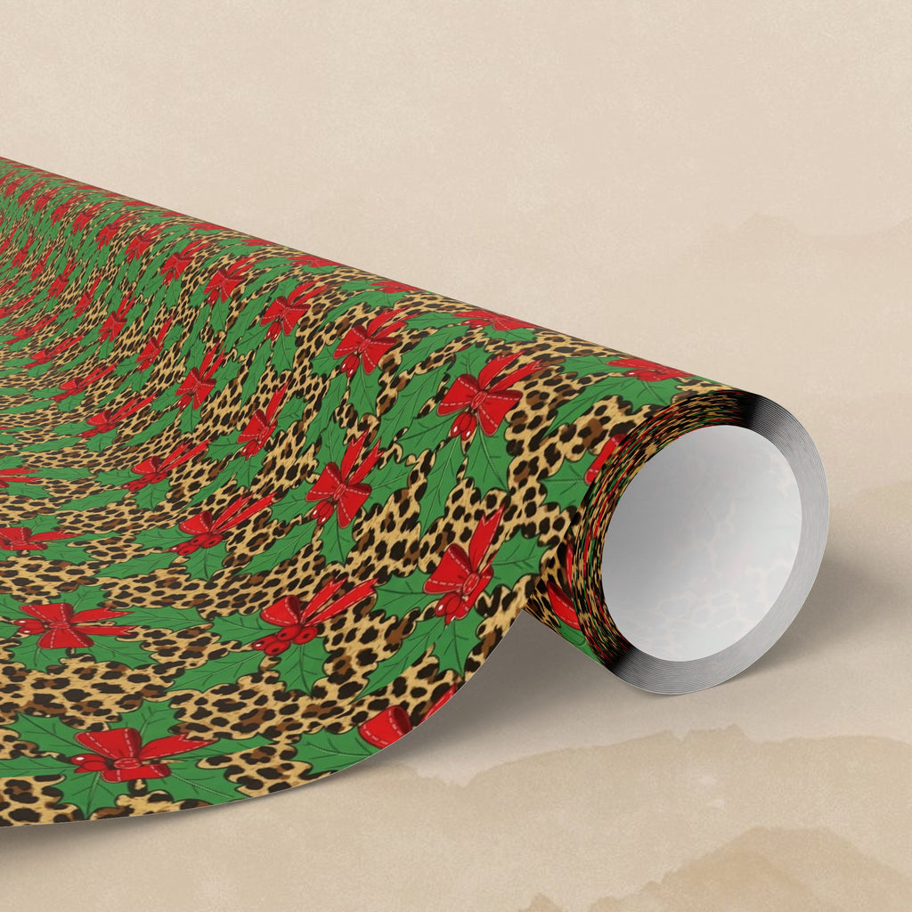 Poinsettia Leopard Print Wrapping Paper | Holiday Floral Animal Print Roll