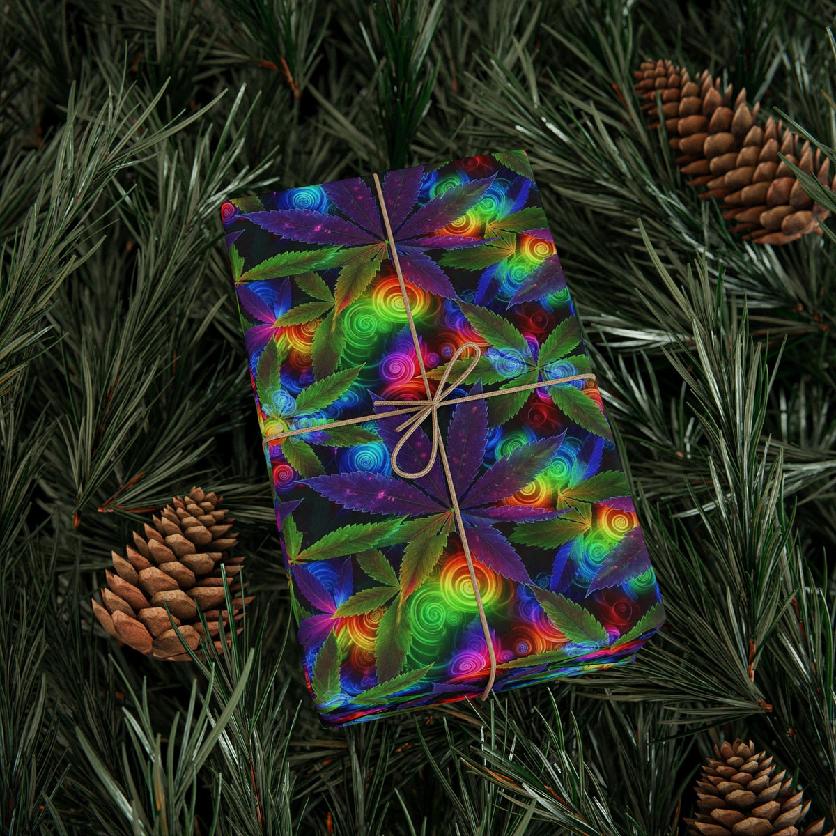 Psychedelic Rainbow Marijuana Leaf Wrapping Paper | Floral Abstract Gift Wrap