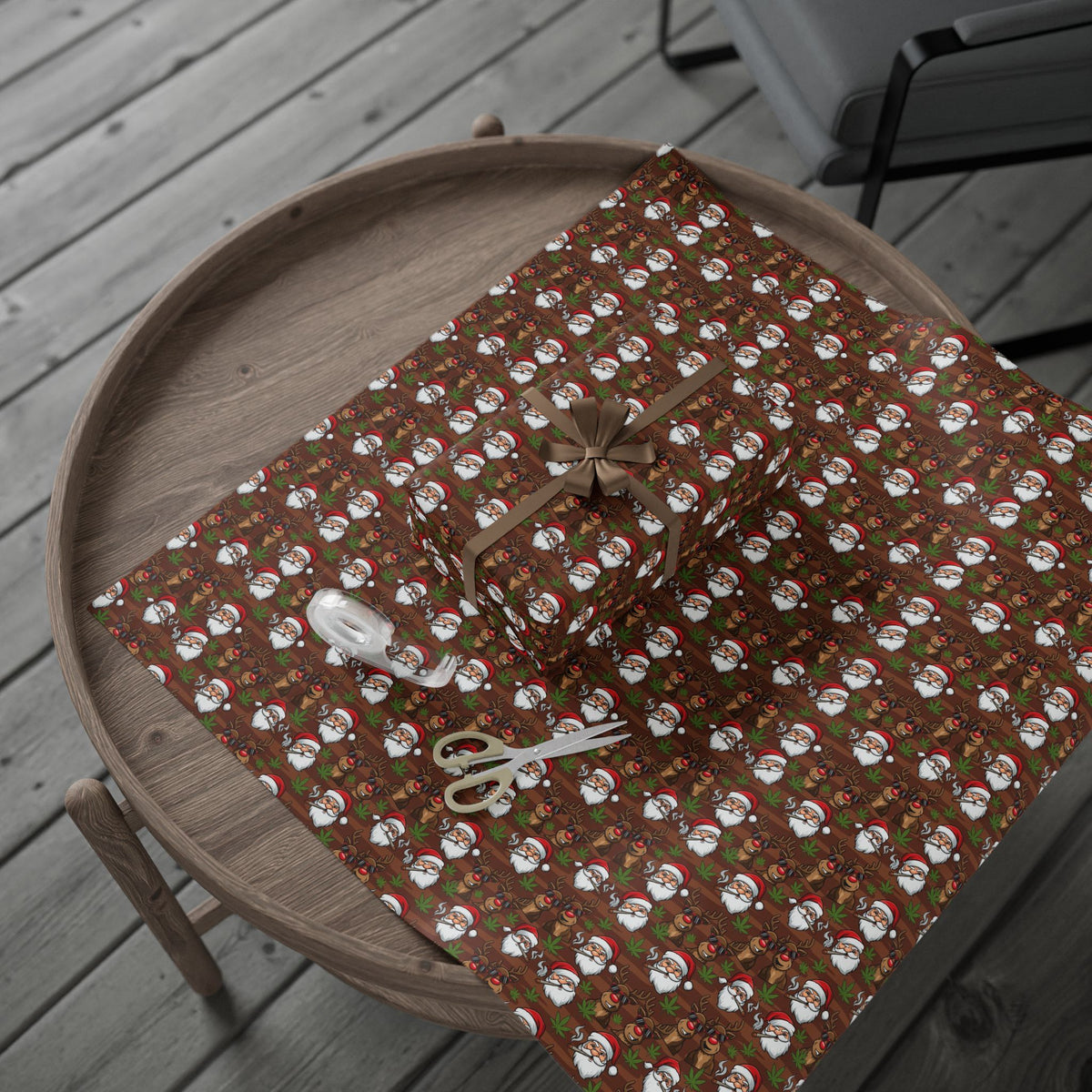 Stoner Reindeer and Santa Smoking Pattern Wrapping Paper | Christmas Holiday Gift Wrap