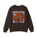 Halloween Patchwork Skull Crewneck Sweatshirt | Pumpkin Ghosts, Orange Black