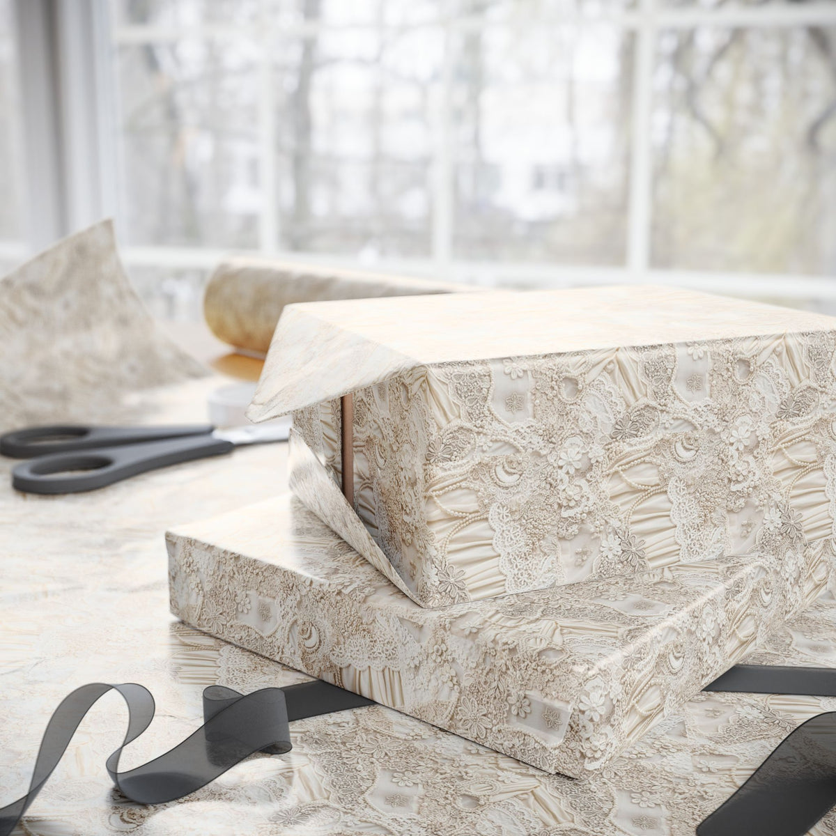 Neutral Wedding Dress Texture Wrapping Paper | Beige Stone Pattern Roll