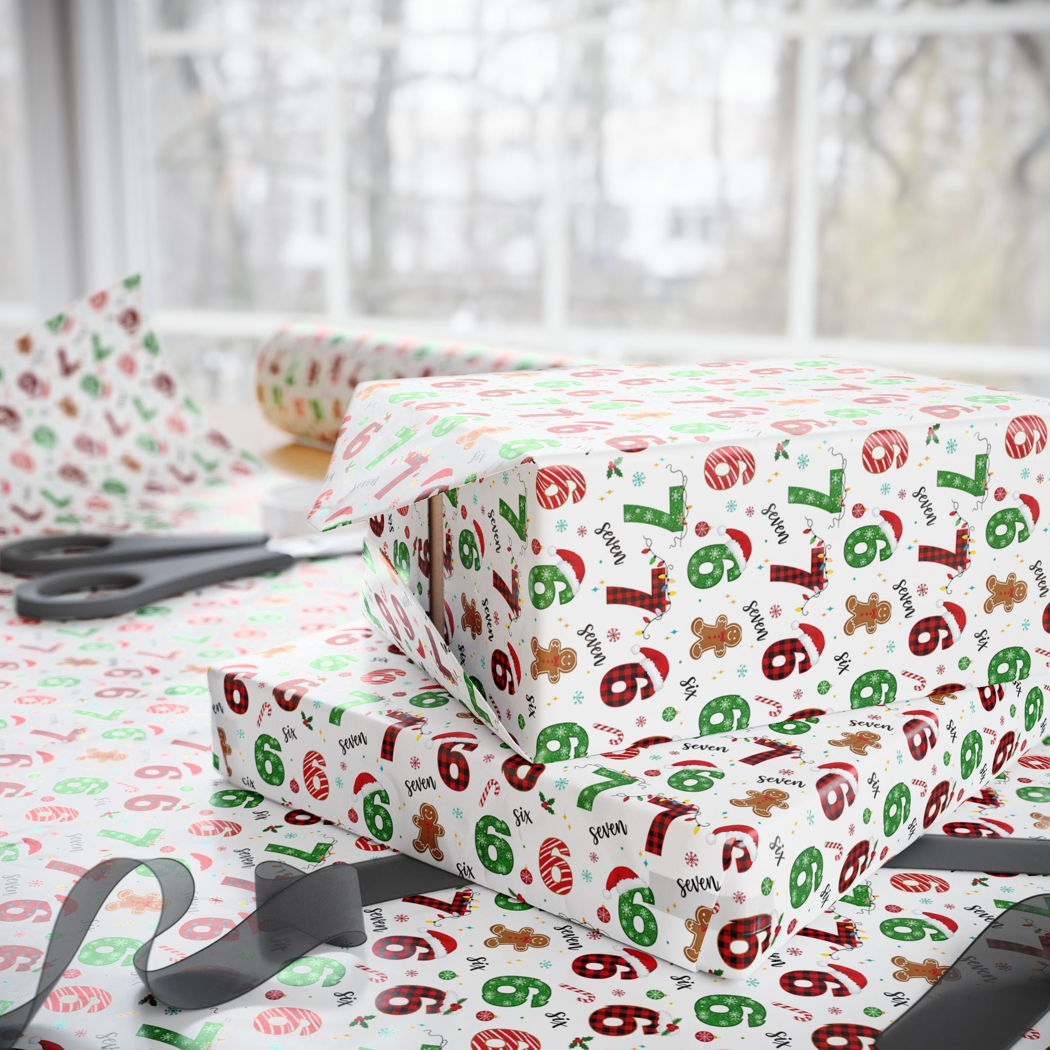 Candy Cane Numbers Wrapping Paper | Holiday Christmas Pattern