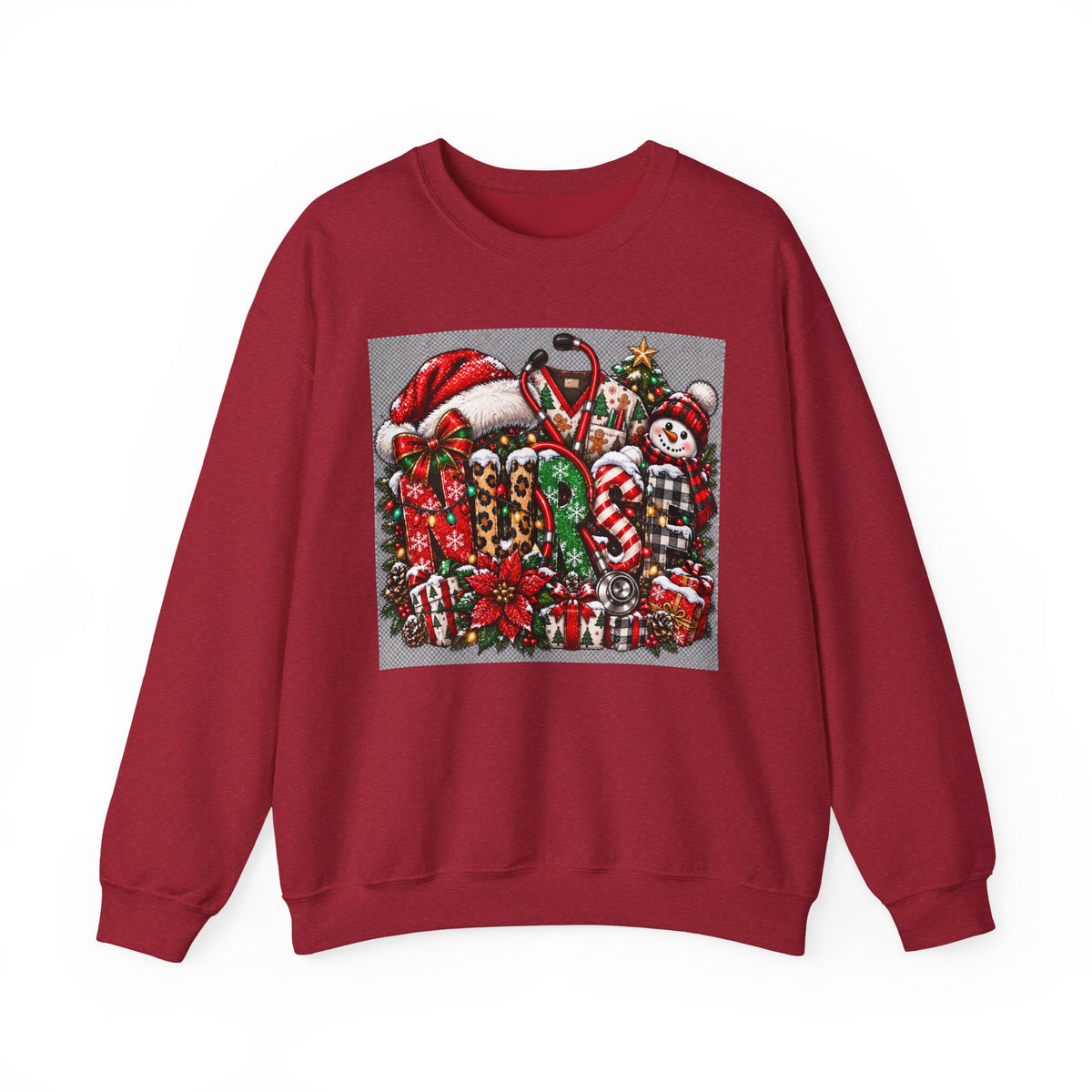 Santa Hat Candy Canes Christmas Crewneck Sweatshirt | Holiday Candy Plaid Snowman