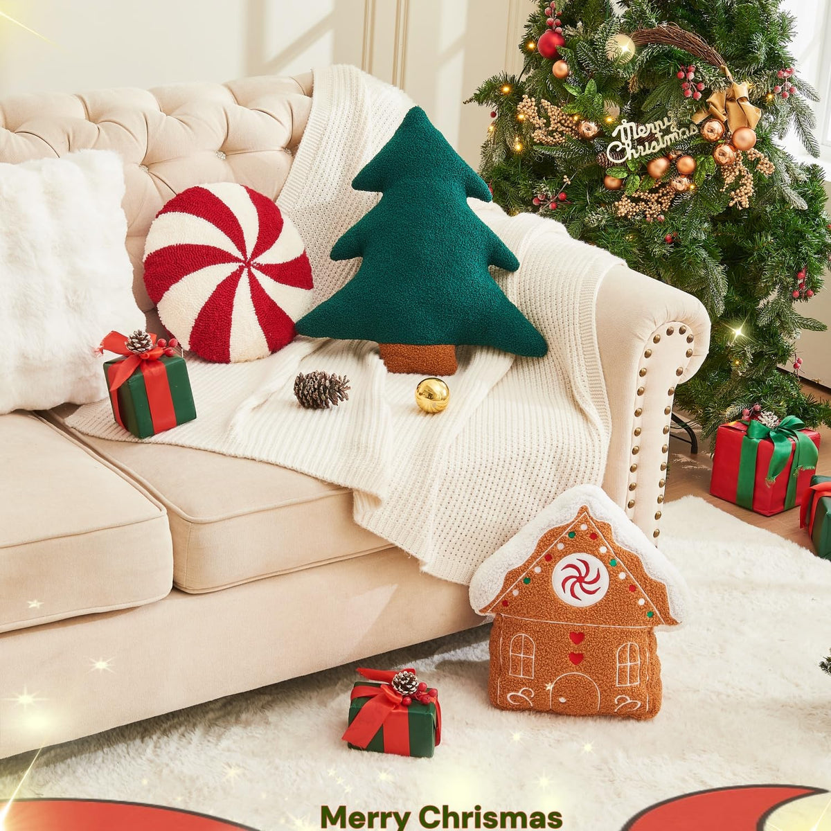 Christmas Tree Throw Pillows Set of 2 Plush Cotton Pillows